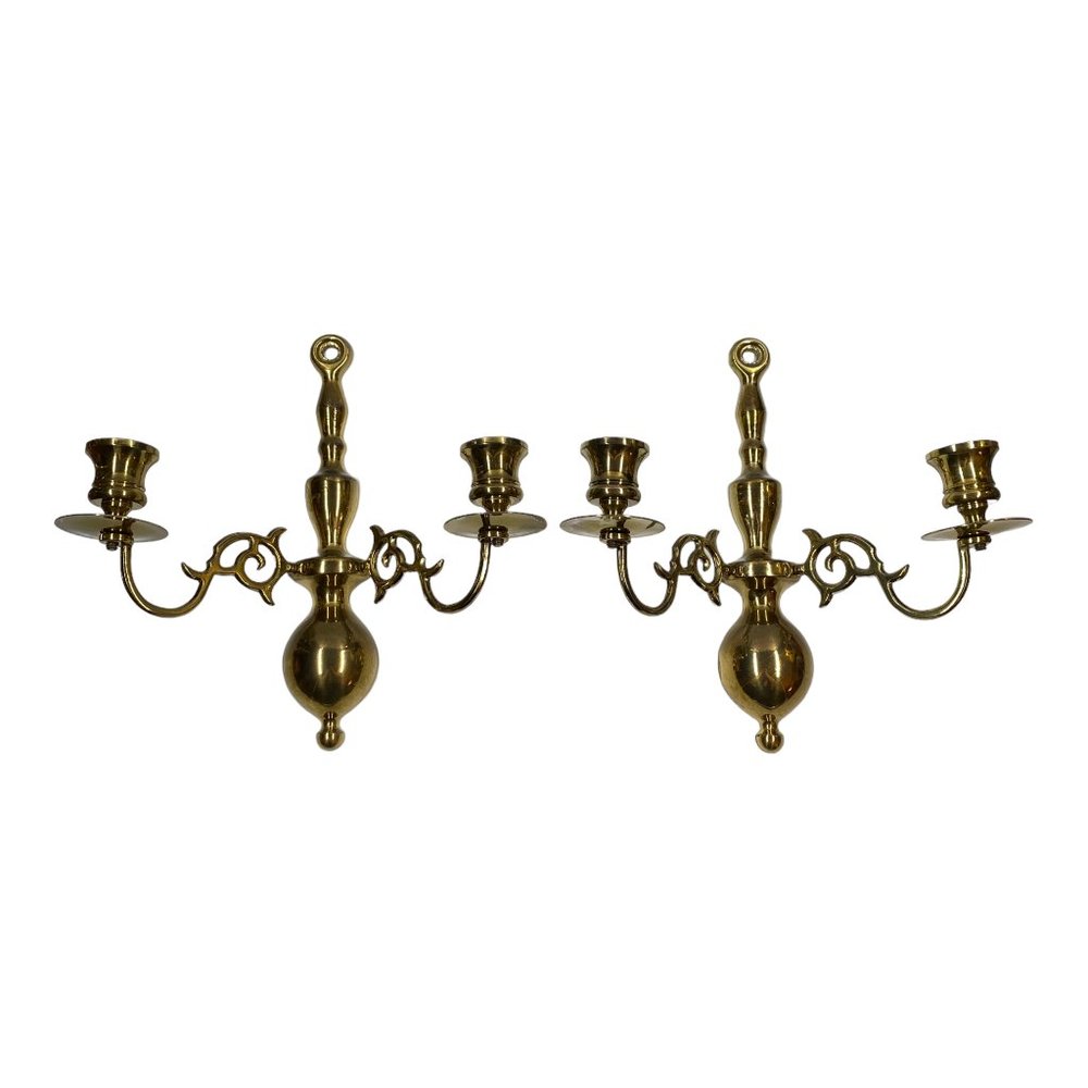 Set of Two Brass Candelabra Wall Sconces "W" Branded